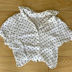 White and black polka dot cropped button down! Size XS